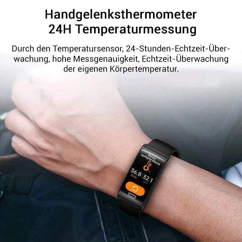 Hochwertiges, nicht-invasives Blutzucker-EKG + PPG Gesundheits-Smart-Armband | IP68 Wasserdichte Sport-Smartwatch für Männer