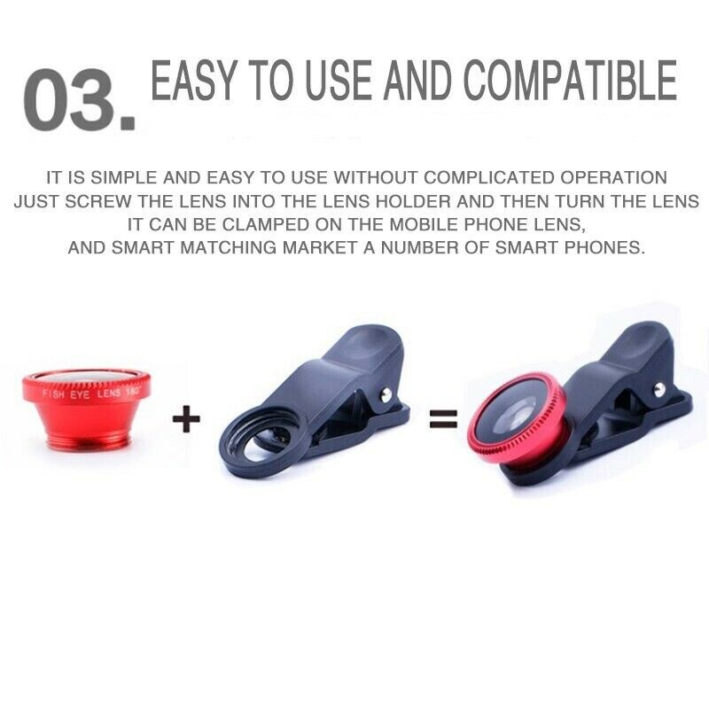 3-in-1 Hochwertiges Fisheye-Telefonobjektiv 0,67X Weitwinkel-Zoom Fish-Makro-Objektiv-Kamera-Kit mit Clip-Objektiv