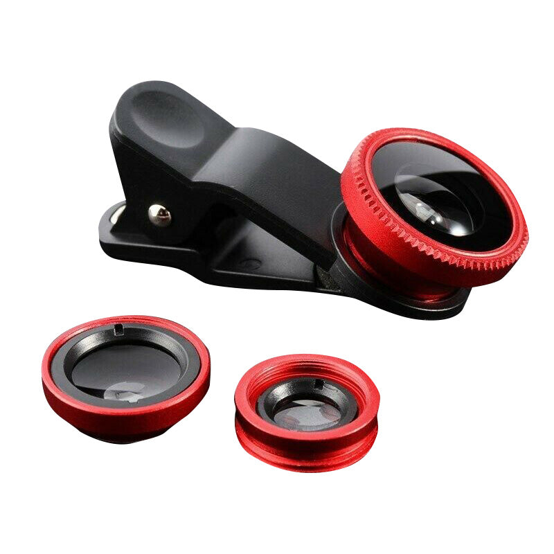 3-in-1 Hochwertiges Fisheye-Telefonobjektiv 0,67X Weitwinkel-Zoom Fish-Makro-Objektiv-Kamera-Kit mit Clip-Objektiv