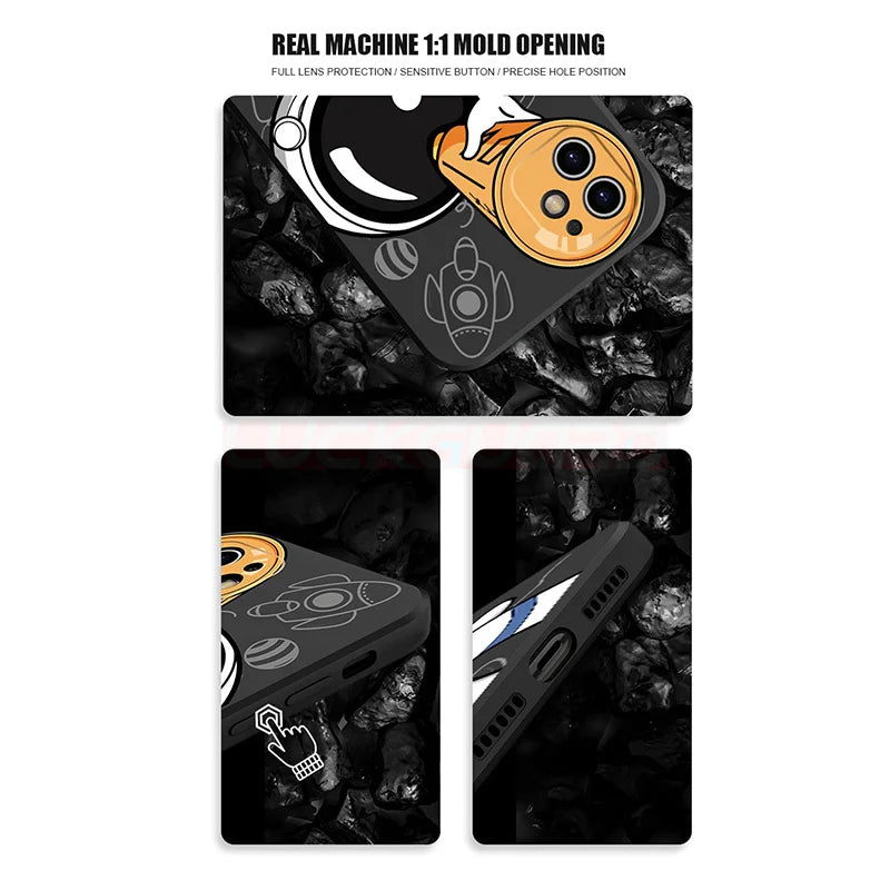 Hochwertige Astronauten-Lanyard iPhone-Hülle | MagSafe Case mit Kameraschutzabdeckung | Panzertasche mit weicher Silikon-Stoßstange als Cover für Apple iPhone 17/17 Air, 16/16e, 15, 14, 13, 12 Pro Max Plus Mini Handyhülle