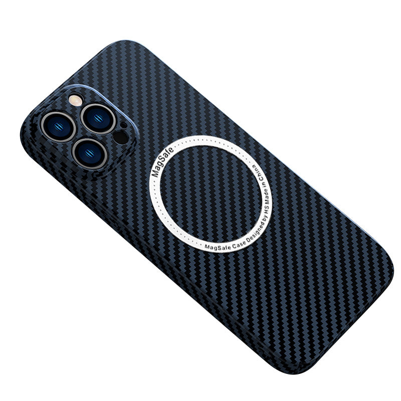 Hochwertige Kohlefaser-Magnetische iPhone-Hülle | MagSafe-Case mit Rundumschutz & Kameralinsenschutz für Apple iPhone 17/17 Air, 16/16e, 15, 14, 13 Pro Max Plus Cover | Stoßfeste Handyhülle mit Panzertasche & Stoßstangenabdeckung Schutzhülle