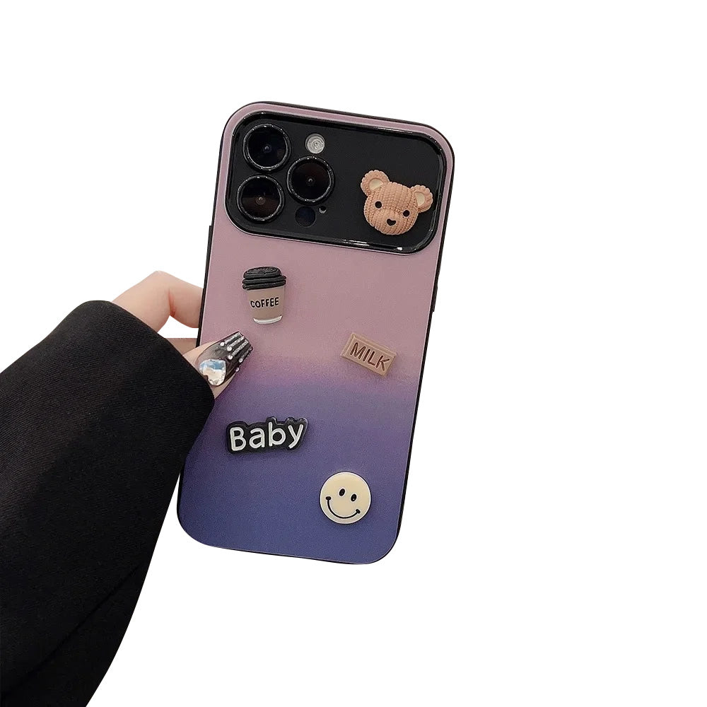 Hochwertige 3D-Bär-Kaffee-Spielzeug-Farbverlauf-Design iPhone-Hülle | MagSafe Case mit Kameralinsenschutzabdeckung für Apple iPhone 17/17 Air, 16/16e, 15, 14, 13 Pro Max Plus Cover | Premium-Silikon-Schutzhülle