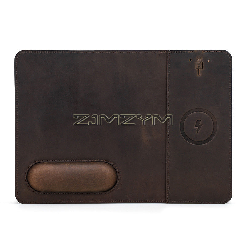 Premium Mauspad mit Qi Kabelloses Ladepad für Smartphones, Apple iPhone, Samsung, iOS & Android Watch, AirPods, Xiaomi, Huawei: USB-C, Handyhalterung, 2-in-1 PU-Leder-Matte