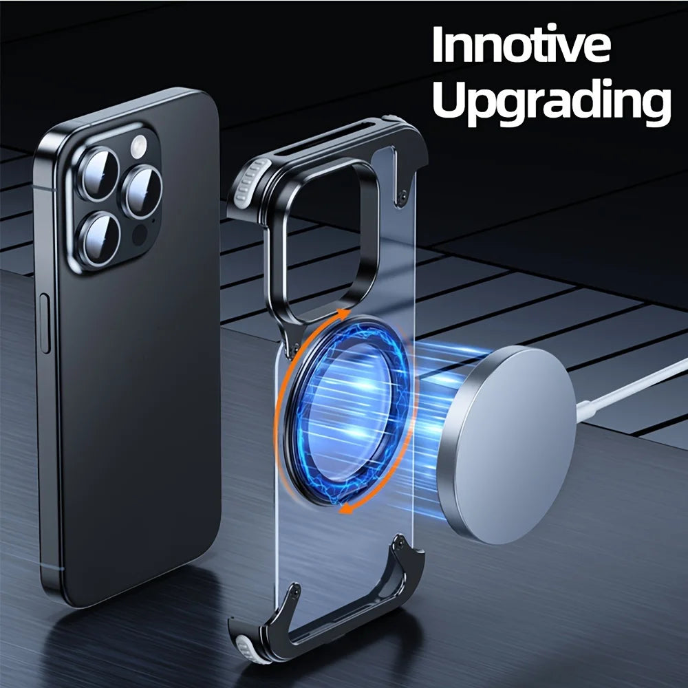 Premium Ultradünne Magnetische Randlose Matte Metall-Aluminiumständer iPhone-Hülle | MagSafe-Case Rundumschutz, Kameralinsenschutz für Apple iPhone 17/17 Air, 16/16e, 15, 14, 13 Pro Max Plus Cover | Stoßfeste Panzertasche, Stoßstangenabdeckung Schutzhülle