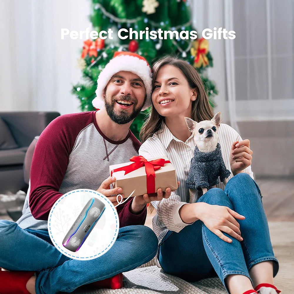 Premium Outdoor-Lautsprecher: Tragbar, IPX7 Wasserdicht, 25W, Buntes Licht, BT 5.3 Stereo-Soundbox | Kompatibel mit Apple