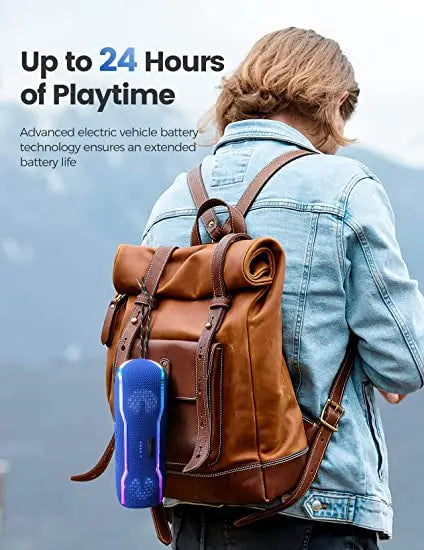 Premium Outdoor-Lautsprecher: Tragbar, IPX7 Wasserdicht, 25W, Buntes Licht, BT 5.3 Stereo-Soundbox | Kompatibel mit Apple