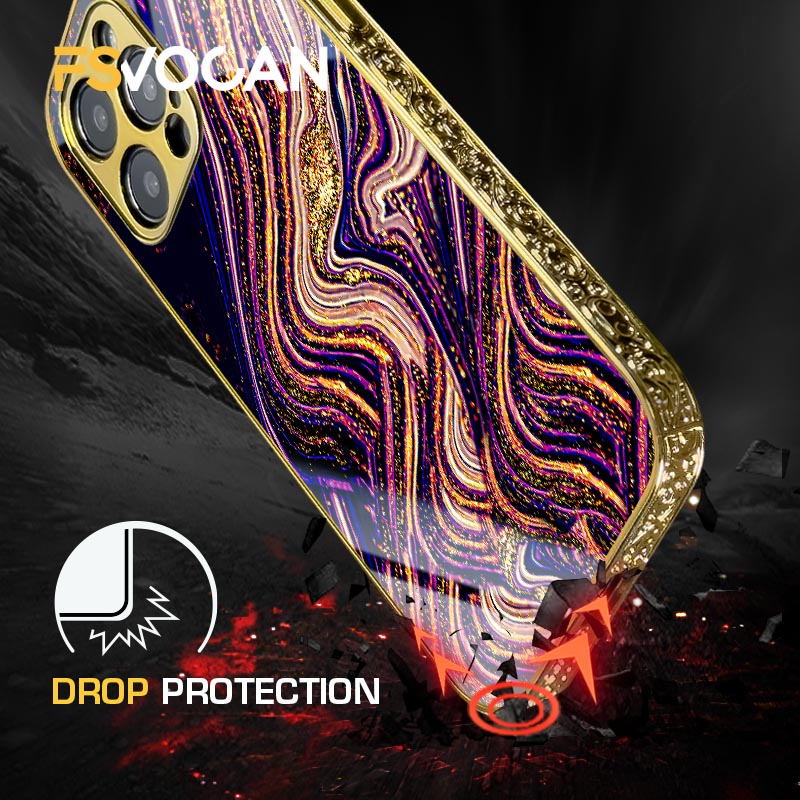 Luxus Gold-Rahmen Marmor iPhone-Hülle Stoßfestes Case | MagSafe Handyhülle für Apple iPhone 17/17 Air, 16/16e, 15, 14, 13 Pro Max Plus | Kameraschutzabdeckung, Tasche & Panzer-Schutzhülle