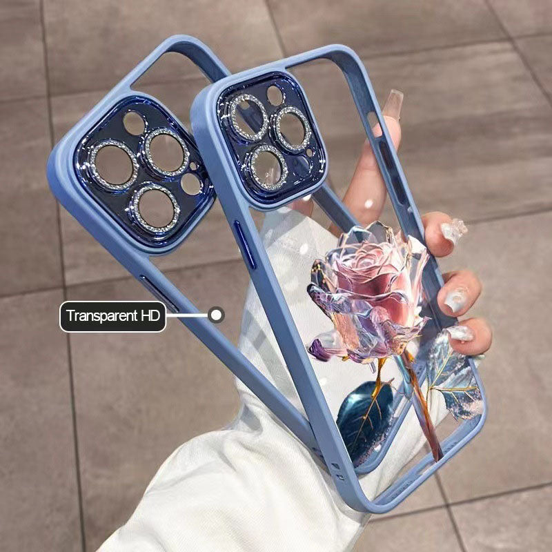 Luxus Kristall-Rose Diamant iPhone Hülle | MagSafe Case mit Rundumschutz und Kameralinsenschutzabdeckung für Apple iPhone 17/17 Air, 16/16e, 15, 14, 13 Pro Max Plus Cover | Panzertasche, Stoßstangenabdeckung Handyhülle | Hochwertige Schutzhülle