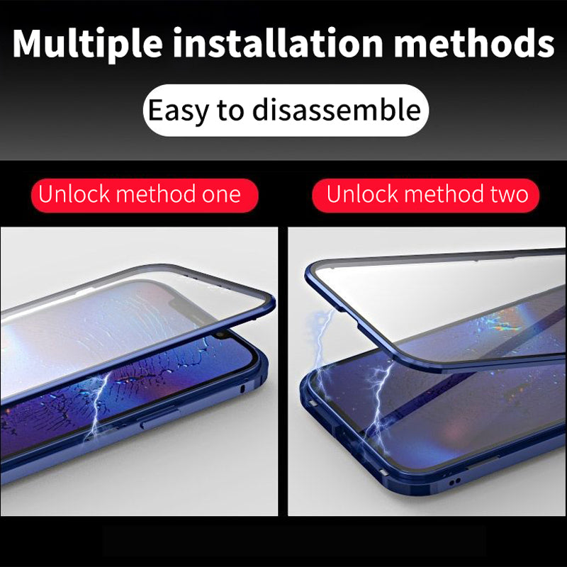 Hochwertiges Metallrahmen, doppelseitige Glas-Magnet-Handyhülle | MagSafe, Abdeckung, Apple iPhone 15/14/13/12/11 Pro Max