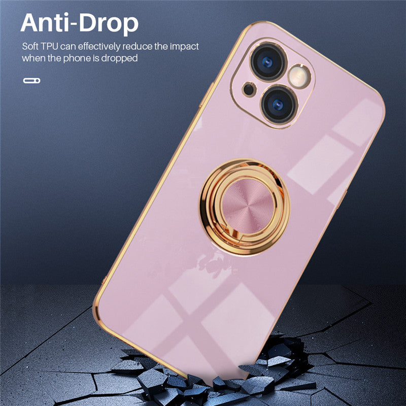 Luxus Silikon Magnetische Ringhalter und Ständer iPhone Hülle | MagSafe Case, Rundumschutz, Kameralinsenschutzabdeckung für Apple iPhone 17/17 Air, 16/16e, 15, 14, 13 Pro Max Plus Cover | Panzertasche, Stoßstangenabdeckung Handyhülle | Premium Schutzhülle