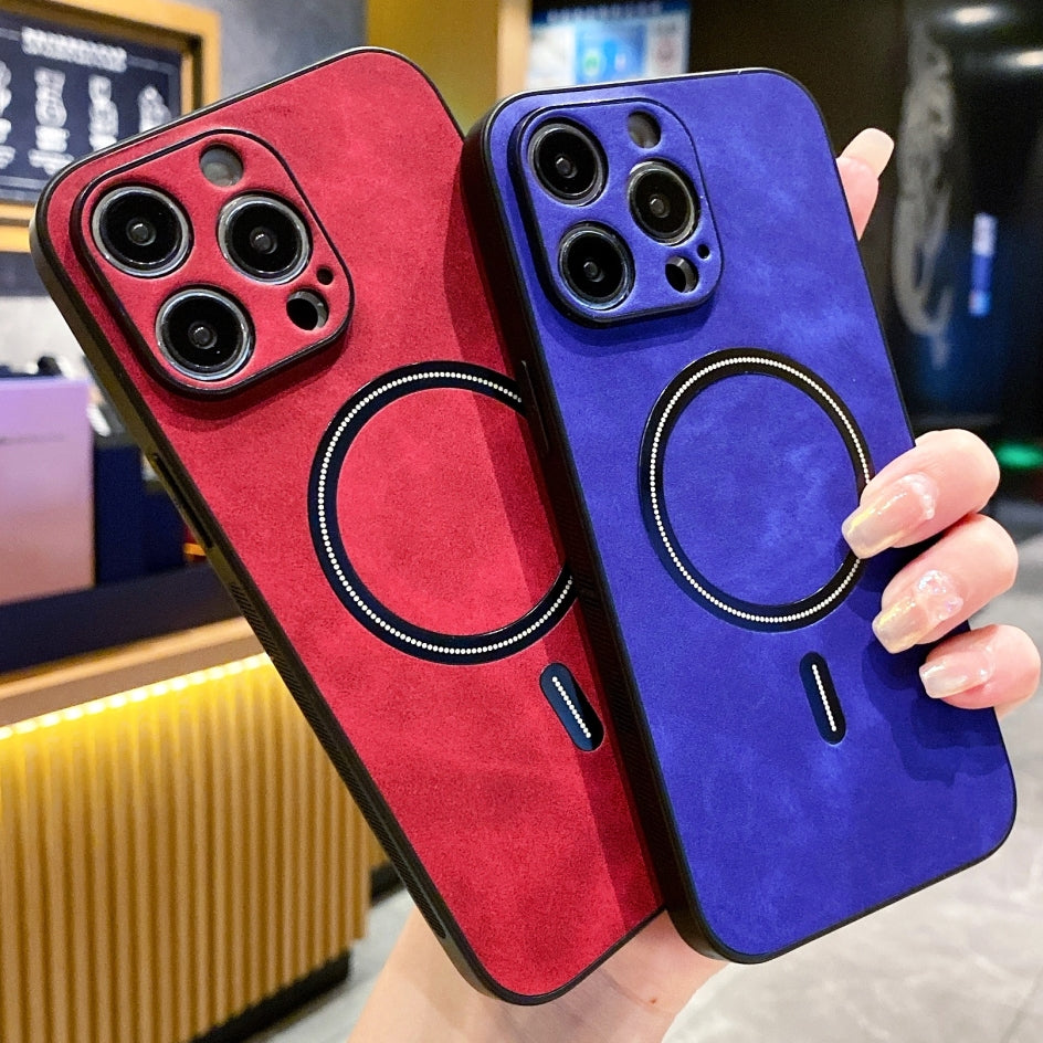 Hochwertige Leder MagSafe Case: Magnetische iPhone-Hülle | Stoßfestes Cover mit Kameraschutzabdeckung – Panzertasche für Apple iPhone 17/17 Air, 16/16e, 15, 14, 13 Pro Max Plus | Luxus Handyhülle