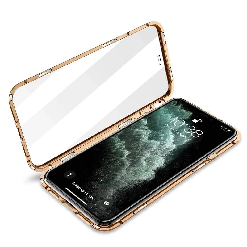 Hochwertige iPhone Hülle: Metallrahmen und doppelseitigem Glas | MagSafe-kompatible, Magnetische Adsorption, 360° Vollschutz Case | Stoßfest Glasobjektiv-Kameraschutz Panzer-Schutzhülle | Apple iPhone 17/17 Air, 16/16e, 15, 14, 13 Pro Max Plus Cover