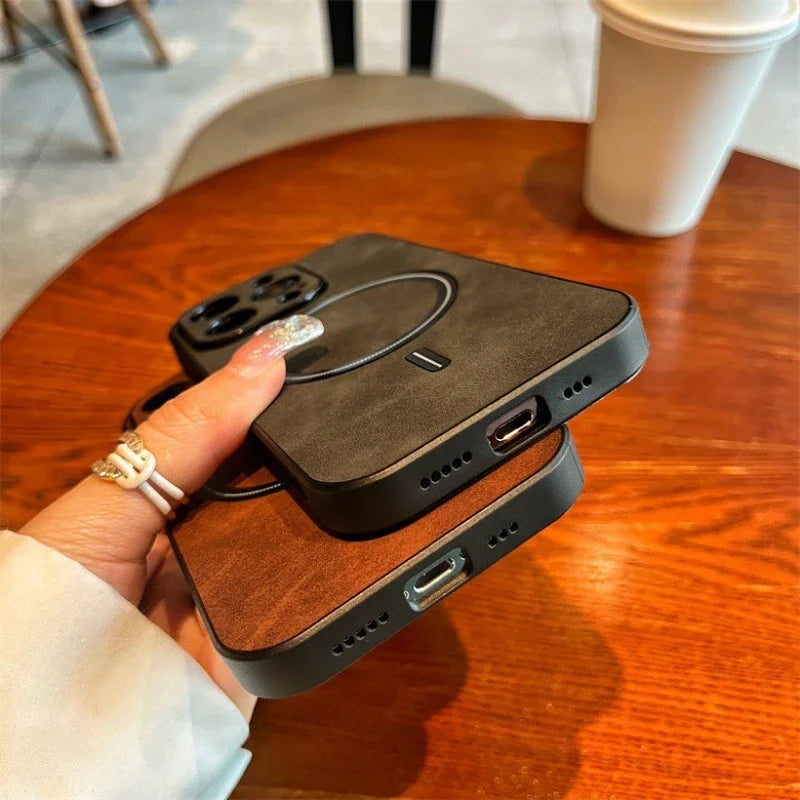 Hochwertige Leder MagSafe Case: Magnetische iPhone-Hülle | Stoßfestes Cover mit Kameraschutzabdeckung – Panzertasche für Apple iPhone 17/17 Air, 16/16e, 15, 14, 13 Pro Max Plus | Luxus Handyhülle