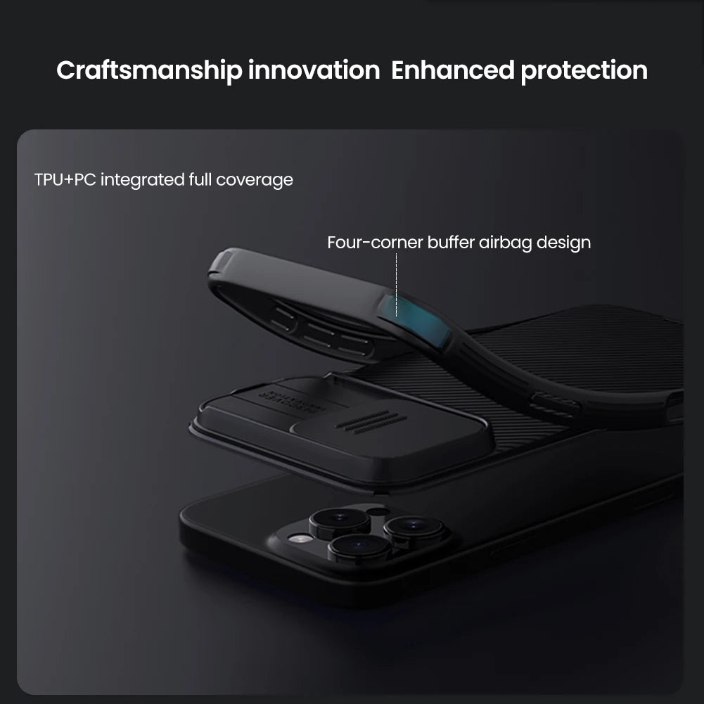 Hochwertige Cam Shield Pro Slide Kameralinsenschutzabdeckung Kohlefaser iPhone Hülle | MagSafe Case, Rundumschutz für Apple iPhone 17/17 Air, 16/16e, 15, 14, 13, 12 Pro Max Plus Mini Cover | Panzertasche, Stoßstangenabdeckung Handyschutzhülle