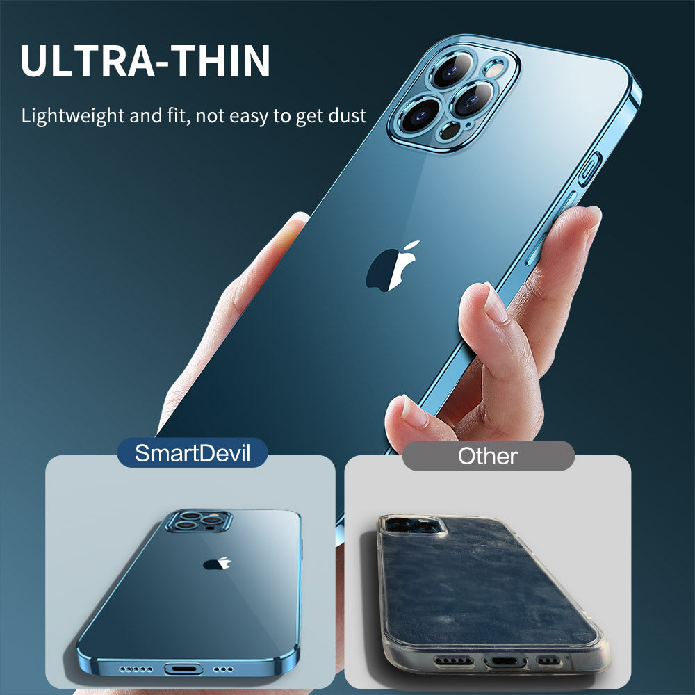 Transparente Silikonhülle für Apple iPhone 17/17 Air, 16/16e, 15, 14, 13 Pro Max Plus | Klare Militärstärke-Schutz mit Premium Plating Quadrat-Rahmen