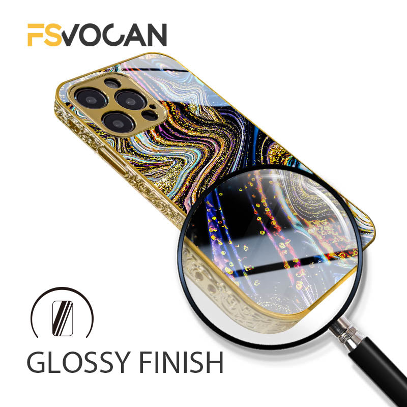 Luxus Gold-Rahmen Marmor iPhone-Hülle Stoßfestes Case | MagSafe Handyhülle für Apple iPhone 17/17 Air, 16/16e, 15, 14, 13 Pro Max Plus | Kameraschutzabdeckung, Tasche & Panzer-Schutzhülle