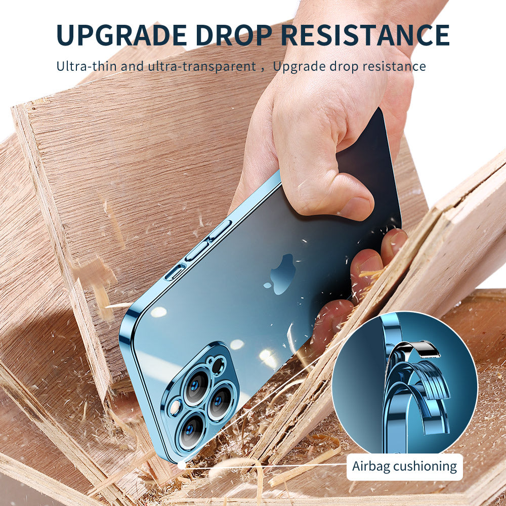 Transparente Silikonhülle für Apple iPhone 17/17 Air, 16/16e, 15, 14, 13 Pro Max Plus | Klare Militärstärke-Schutz mit Premium Plating Quadrat-Rahmen