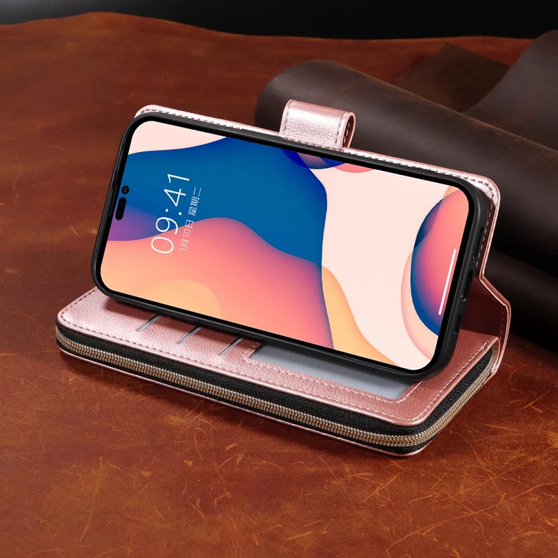 SecureSwipe Premium Leder Geldbörse Hülle für Apple iPhone 17/17 Air, 16/16e, 15, 14, 13 Pro Max Plus | Geldbörse & Portmonee Merkmale: Magnetverschluss, Mehrere Kartensteckplätze, Kratzfest, Stoßfest & Leichtbauweise