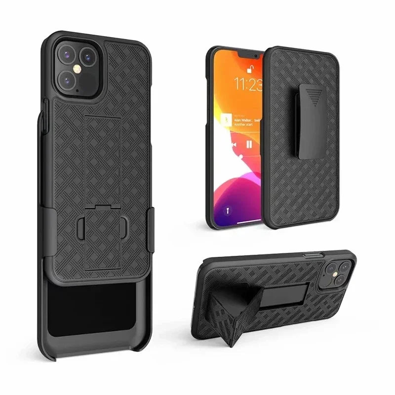 Hochwertige 2-in-1 Combo-Schutzhülle mit Hüftgurt-Clip und Ständer für iPhone | MagSafe Case für Apple iPhone 17/17 Air, 16/16e, 15, 14, 13, 12 Pro Max Plus Mini | Panzer-Handyhülle & Kameraschutzabdeckung Tasche