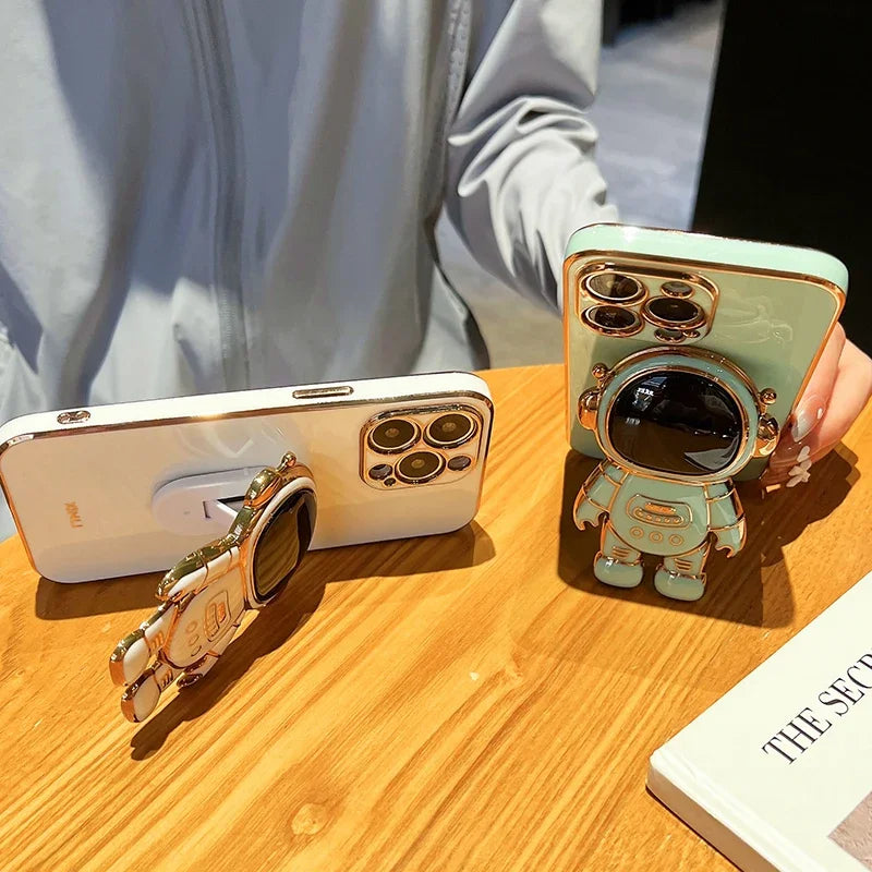 Luxus Crossbody-Lanyard Astronauten-Telefonhalterung und Ständer iPhone Hülle | MagSafe Case mit Rundumschutz und Kameralinsenschutzabdeckung für Apple iPhone 17/17 Air, 16/16e, 15, 14, 13 Pro Max Plus Cover | Panzertasche Handyhülle | Premium Schutzhülle