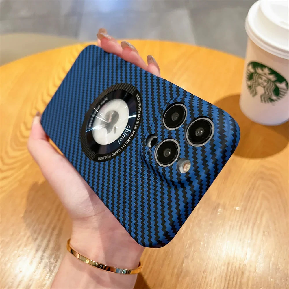 Hochwertige Kohlefaser-Magnetische iPhone-Hülle | MagSafe-Case mit Rundumschutz & Kameralinsenschutz für Apple iPhone 17/17 Air, 16/16e, 15, 14, 13 Pro Max Plus Cover | Stoßfeste Handyhülle mit Panzertasche & Stoßstangenabdeckung Schutzhülle