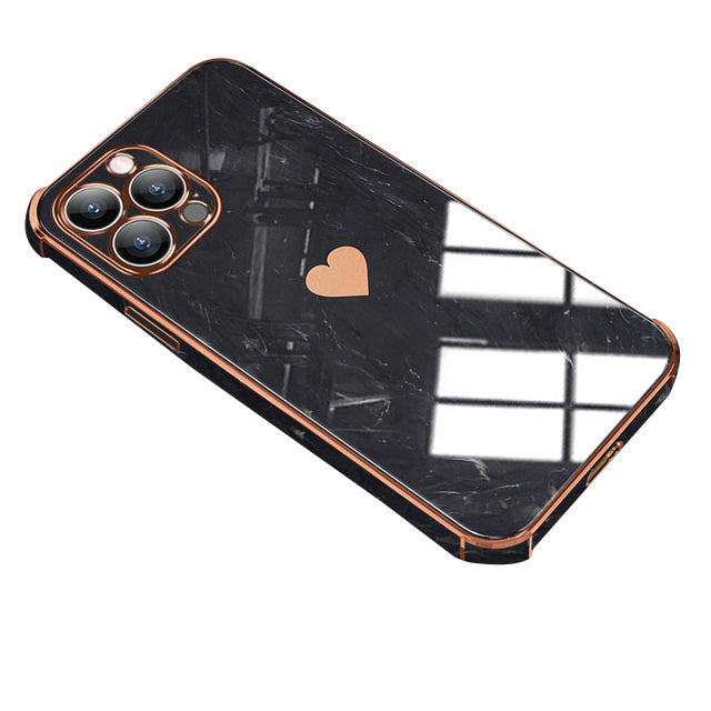 Luxuriöse Liebe-Herz-Marmor galvanisiertes iPhone-Hülle | MagSafe Case, Kameralinsenschutzabdeckung für Apple iPhone 17/17 Air, 16/16e, 15, 14, 13 Pro Max Plus Cover | Panzertasche, Stoßstangenabdeckung Handyhülle | Premium-Hardcase-Cover Schutzhülle