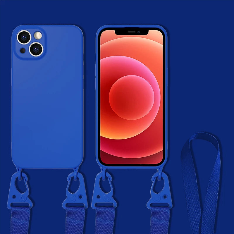 Hochwertige Crossbody-Halskettenriemen Lanyard Weiche Silikon iPhone Hülle | MagSafe Case, Kameralinsenschutzabdeckung für Apple iPhone 17/17 Air, 16/16e, 15, 14, 13 Pro Max Plus Cover – Umhängeband, Schulterriemen, Kartenhalter | Premium Schutzhülle