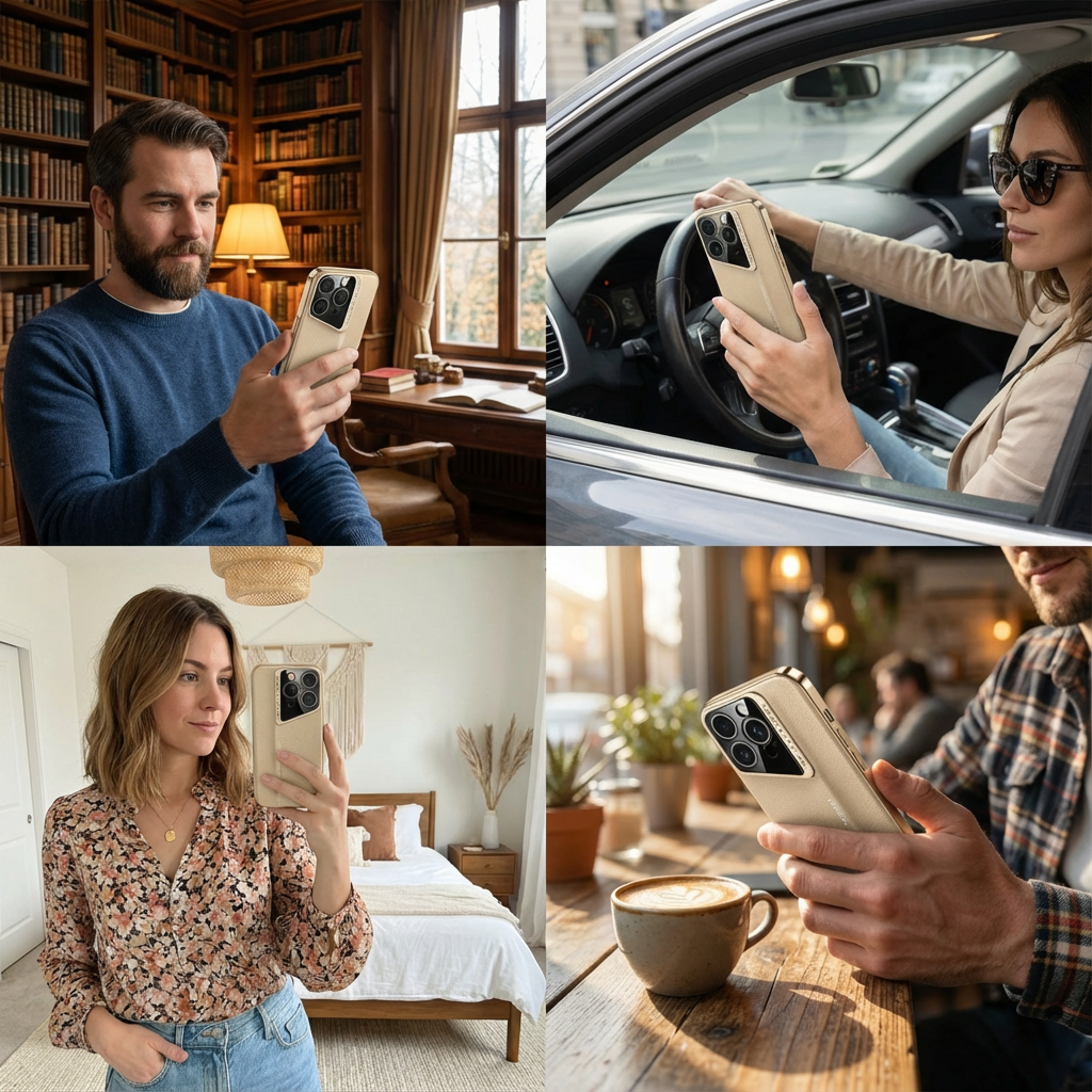 Luxus Leder iPhone Hülle MagSafe Case – elektroplattiertes Premium-Leder, 360° Kamera- & Display-Schutz, ultradünne Hard-Shell, stoßfest, kratzfest, schlankes Slim-Design, langlebiges Cover, kabelloses Laden kompatibel, stylisch & robust, Premium-Schutz