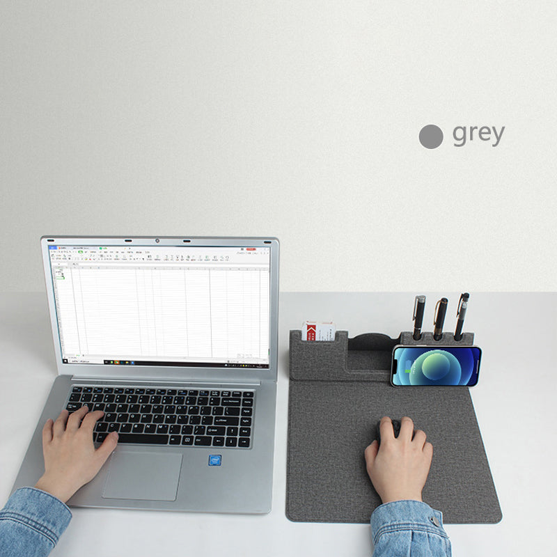 Premium Mauspad mit Qi Kabelloses Ladepad für Smartphones, Apple iPhone, Samsung, iOS & Android Watch, AirPods, Xiaomi, Huawei: USB-C, Handyhalterung, 2-in-1 PU-Leder-Matte