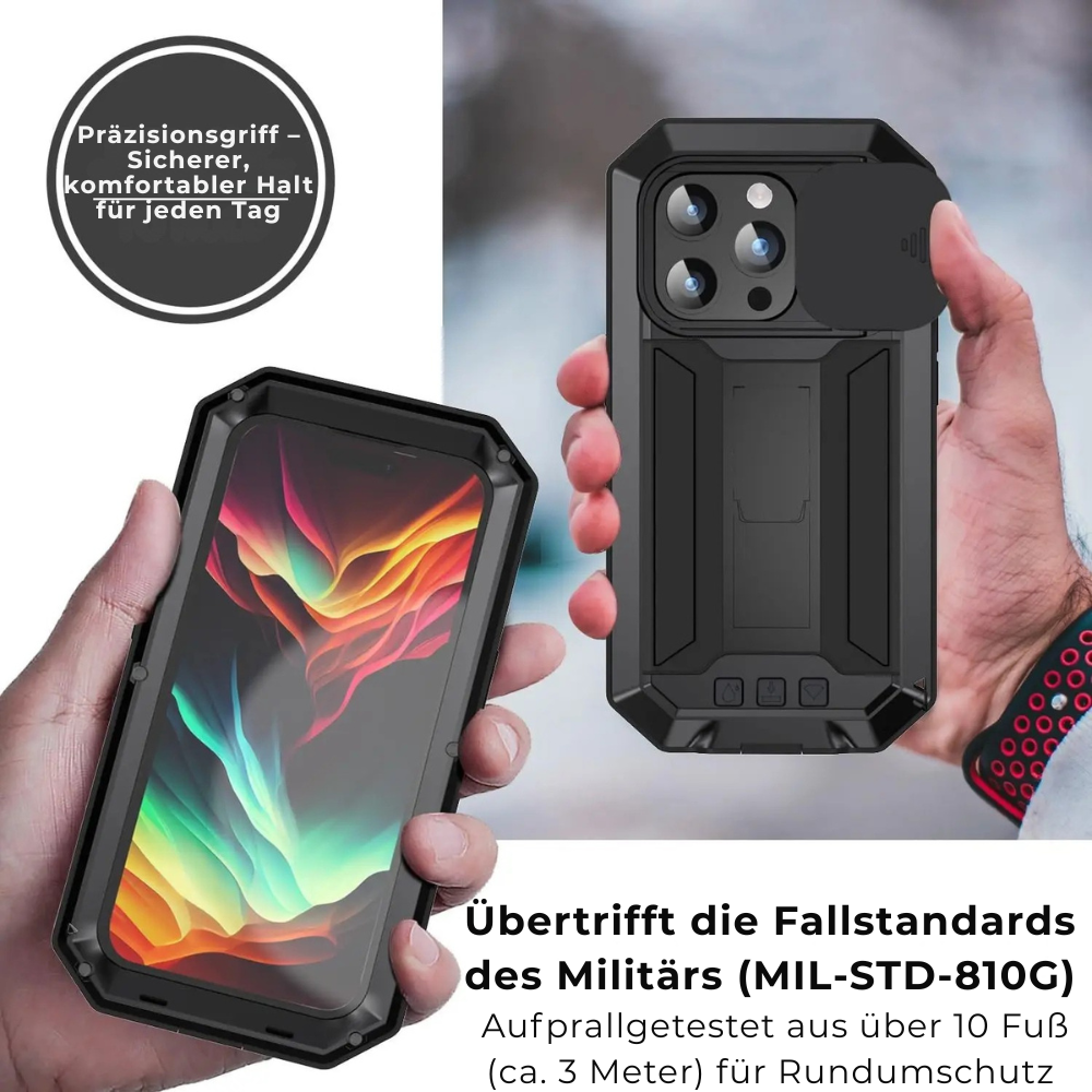 Military Heavy-Duty Metal iPhone Case – Full-Body Hybrid Cover with Slide Camera Protection & Built-in Screen Protector