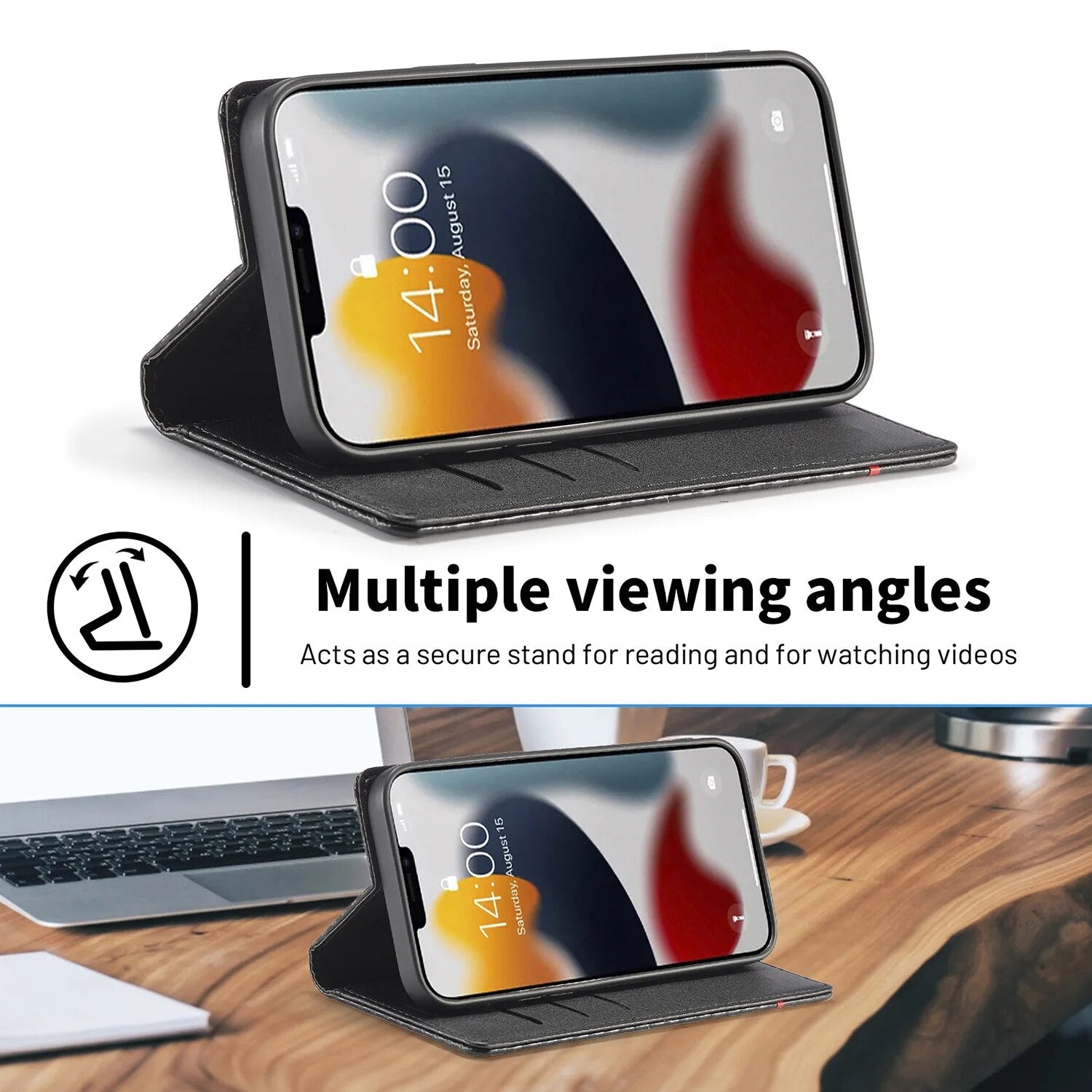 Premium Brieftasche aus Kohlefaser-Leder Hülle, MagSafe, Abdeckung, | iPhone 15 14 Pro Max 13 12 11 XS X 7 8 6S Plus XR SE - Magnetisches Flip-Book-Cover - Phone Heaven Zone