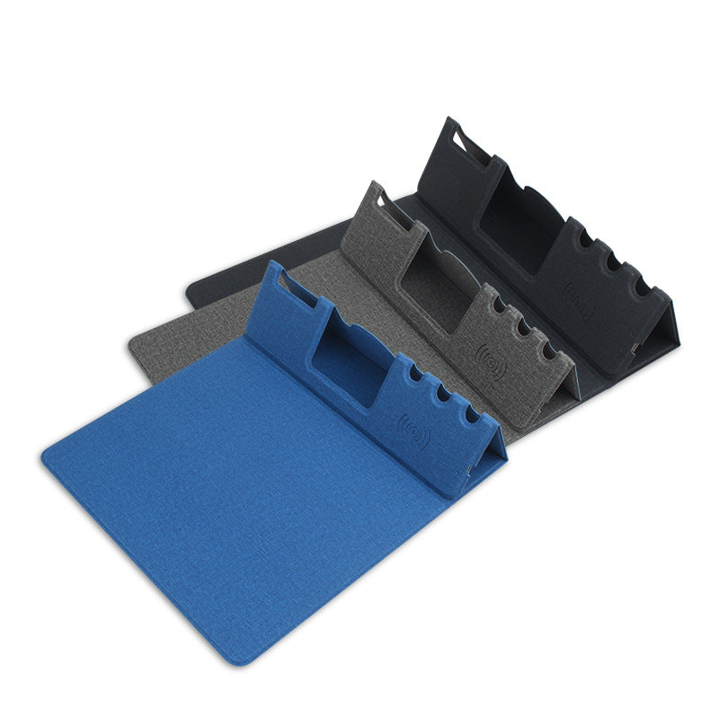 Premium Mauspad mit Qi Kabelloses Ladepad für Smartphones, Apple iPhone, Samsung, iOS & Android Watch, AirPods, Xiaomi, Huawei: USB-C, Handyhalterung, 2-in-1 PU-Leder-Matte