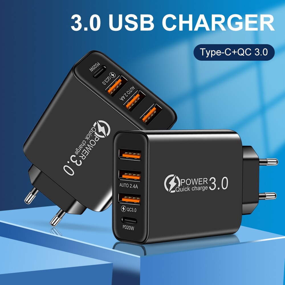 Ladegerät USB C - Schnellladung Smartphones iPhone, iOS, Xiaomi, Samsung, Huawei & Android - mit 3 USB & 1 Type-C Anschluss