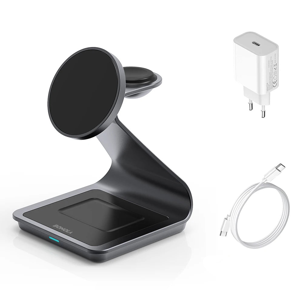 Premium 3 in 1, 30W Magnet Wireless-Ladestation | Kabelloser Charger für iPhone 15/14/13/12 Pro Max, Plus, Mini, Apple Watch/AirPods | Schnellladegerät Dockingstation - Phone Heaven Zone