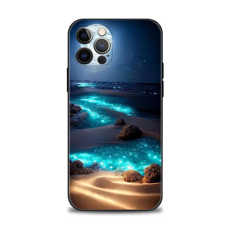 Luxus-Design: Romantische Strandlandschaft bei Nacht iPhone-Hülle | MagSafe Case für Apple iPhone 15/14/13/12 Pro Max Plus | Tasche mit Panzer-Cover & Kameraschutzabdeckung | Schützende Handyhülle - Phone Heaven Zone