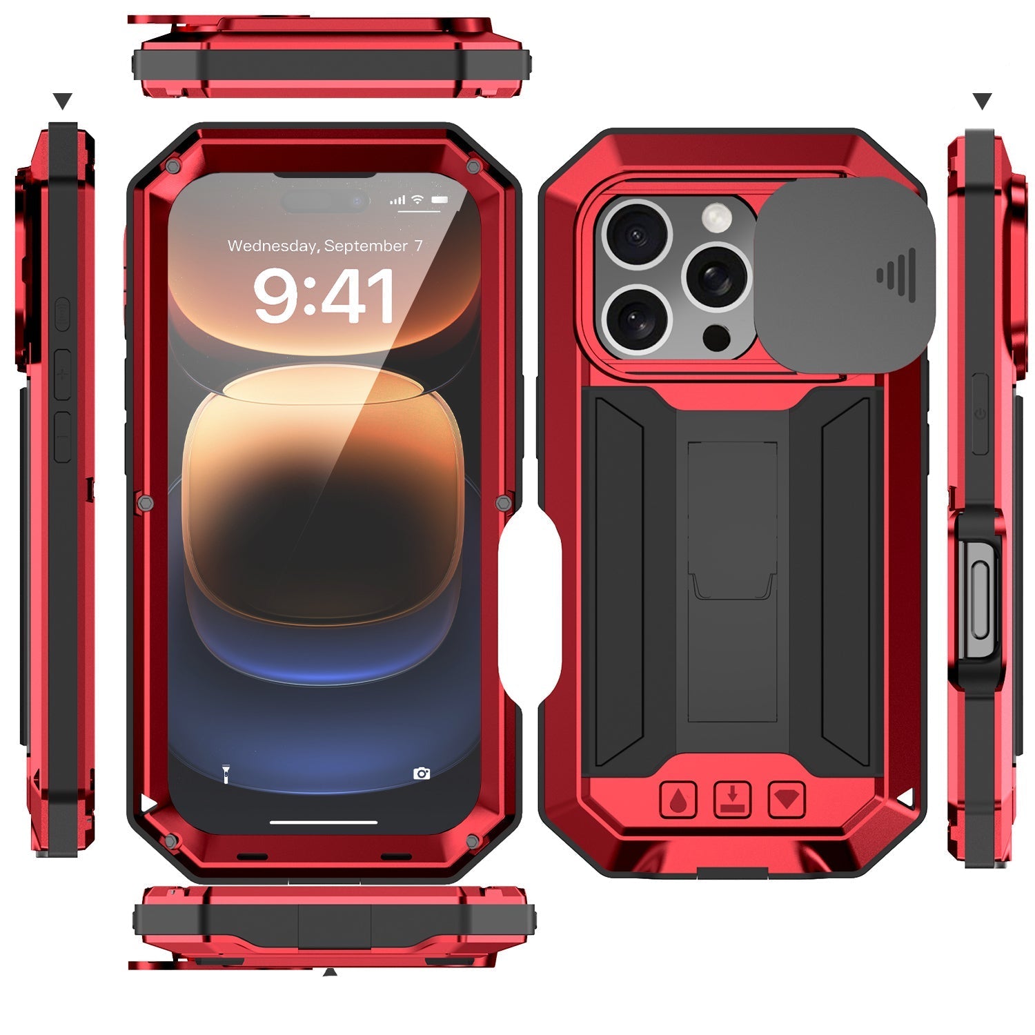 Military Heavy-Duty Metal iPhone Case – Full-Body Hybrid Cover with Slide Camera Protection & Built-in Screen Protector 