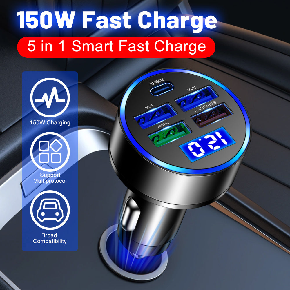 USB Type-C Car Charger & Multi-Port Cigarette Lighter Adapter | Premium Fast Charging for Smartphones, Apple iPhone, Samsung, iOS & Android Devices