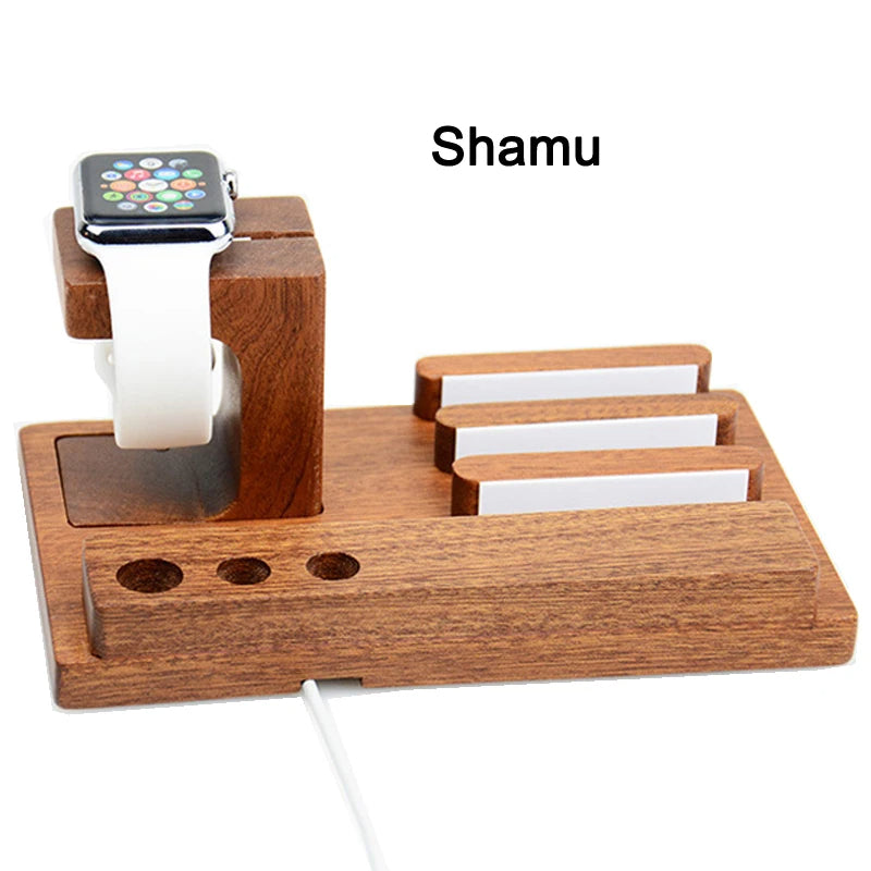 3-in-1 Bambus-Holz Ladestation für iPhone: Handy-Halter, Ladegerät-Ständer und Basis für die Apple Watch sowie Aufbewahrungsbox für das iPad