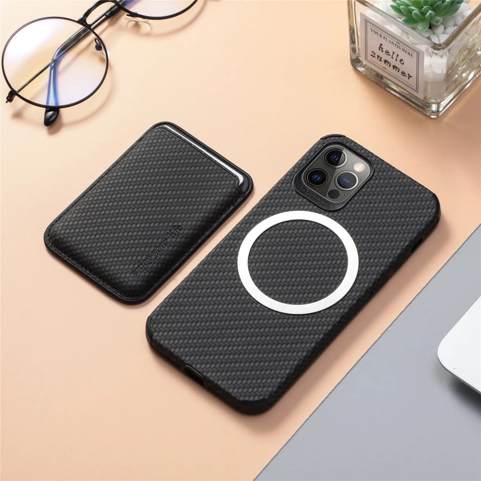 High-Quality Carbon Fiber Magnetic Case with Card Holder iPhone Case | MagSafe Wallet Protective Case with 360-Degree Protection and Camera Lens Cover | Armor Phone Case for Apple iPhone 16/15/14/13/12/11 Pro Max, Plus, Mini Cover | Limited Edition