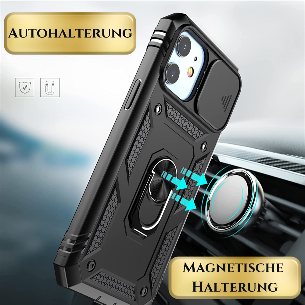 Premium Robustes Militärpanzer Apple iPhone Hülle | Militärqualität, 360° Schutz, Stoßfeste Abdeckung, Drehbarer Ständer, Kamera-Schutz, Kartenfach & MagSafe Kabelloses Laden - Phone Heaven Zone