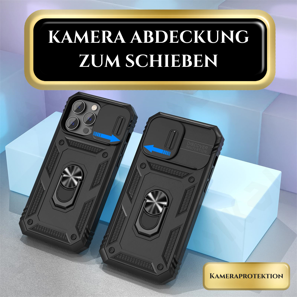 Premium Robustes Militärpanzer Apple iPhone Hülle | Militärqualität, 360° Schutz, Stoßfeste Abdeckung, Drehbarer Ständer, Kamera-Schutz, Kartenfach & MagSafe Kabelloses Laden - Phone Heaven Zone