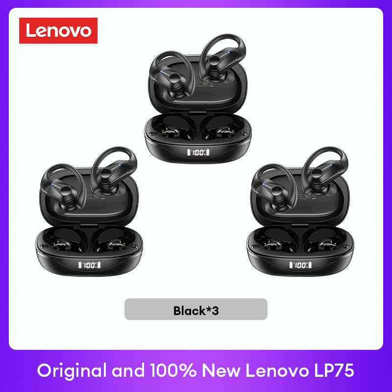 Lenovo LP75 Premium Bluetooth 5.3 Headphones TWS Wireless Sport LED Digital Display HiFi Stereo Noise Cancelling Gaming Earbuds | Limited Edition