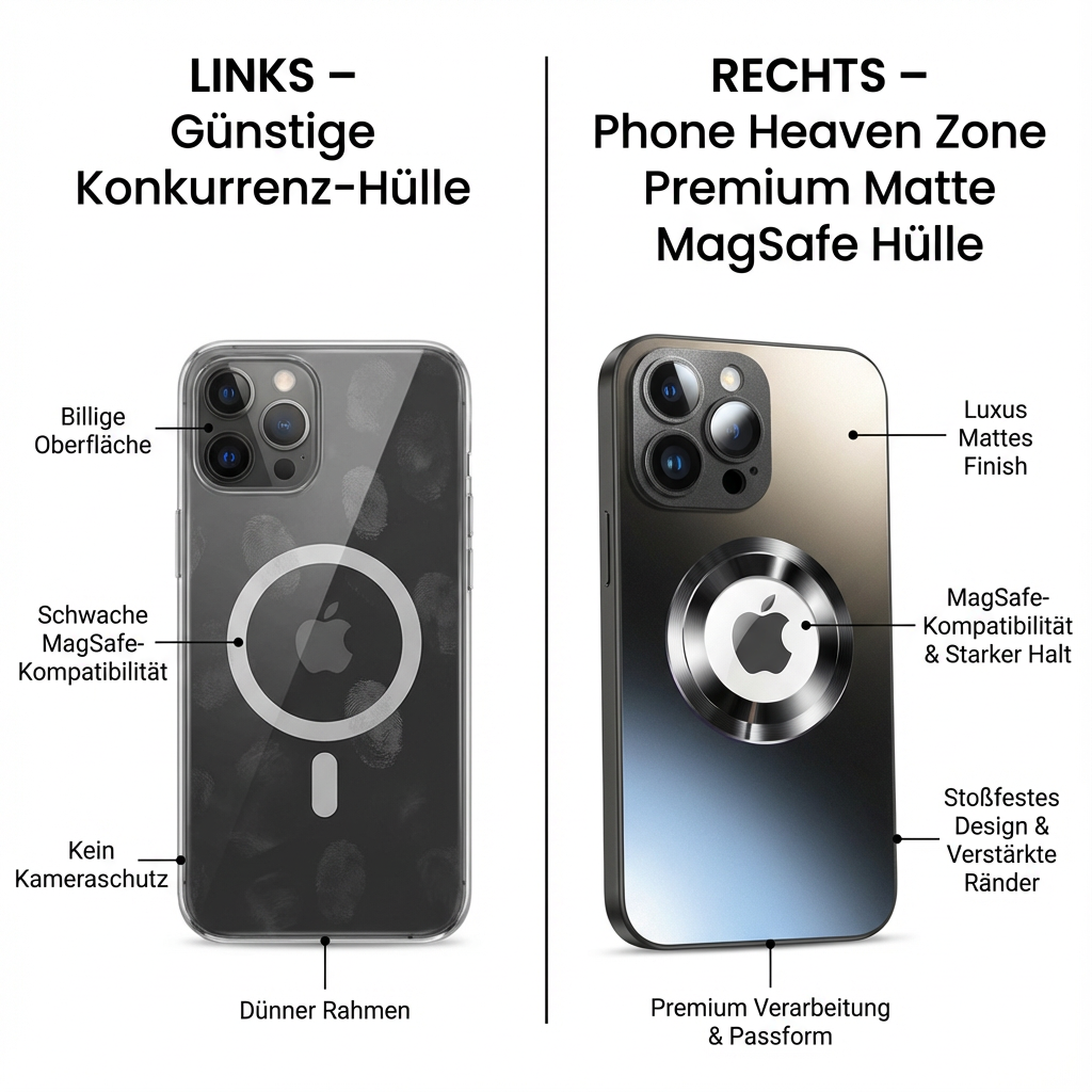 Hochwertige Matte Magnetische iPhone-Hülle mit MagSafe Case für Apple iPhone 17/17 Air, 16/16e, 15, 14, 13 Pro Max Plus | Glasobjektiv-Kameraschutzabdeckung, Panzer-Schutzhülle, Stoßfest und Stilvolle Handyhülle | Tasche in limitierter Auflage