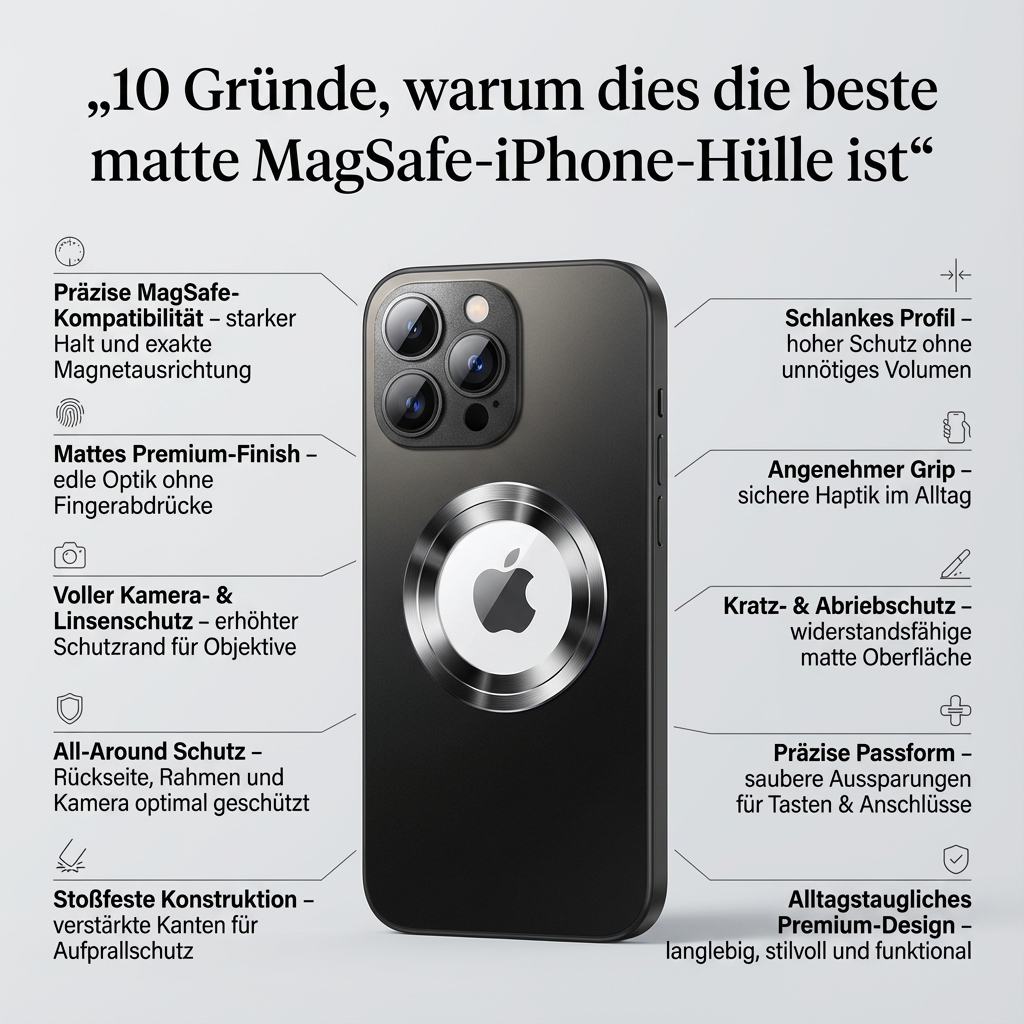 Hochwertige Matte Magnetische iPhone-Hülle mit MagSafe Case für Apple iPhone 17/17 Air, 16/16e, 15, 14, 13 Pro Max Plus | Glasobjektiv-Kameraschutzabdeckung, Panzer-Schutzhülle, Stoßfest und Stilvolle Handyhülle | Tasche in limitierter Auflage
