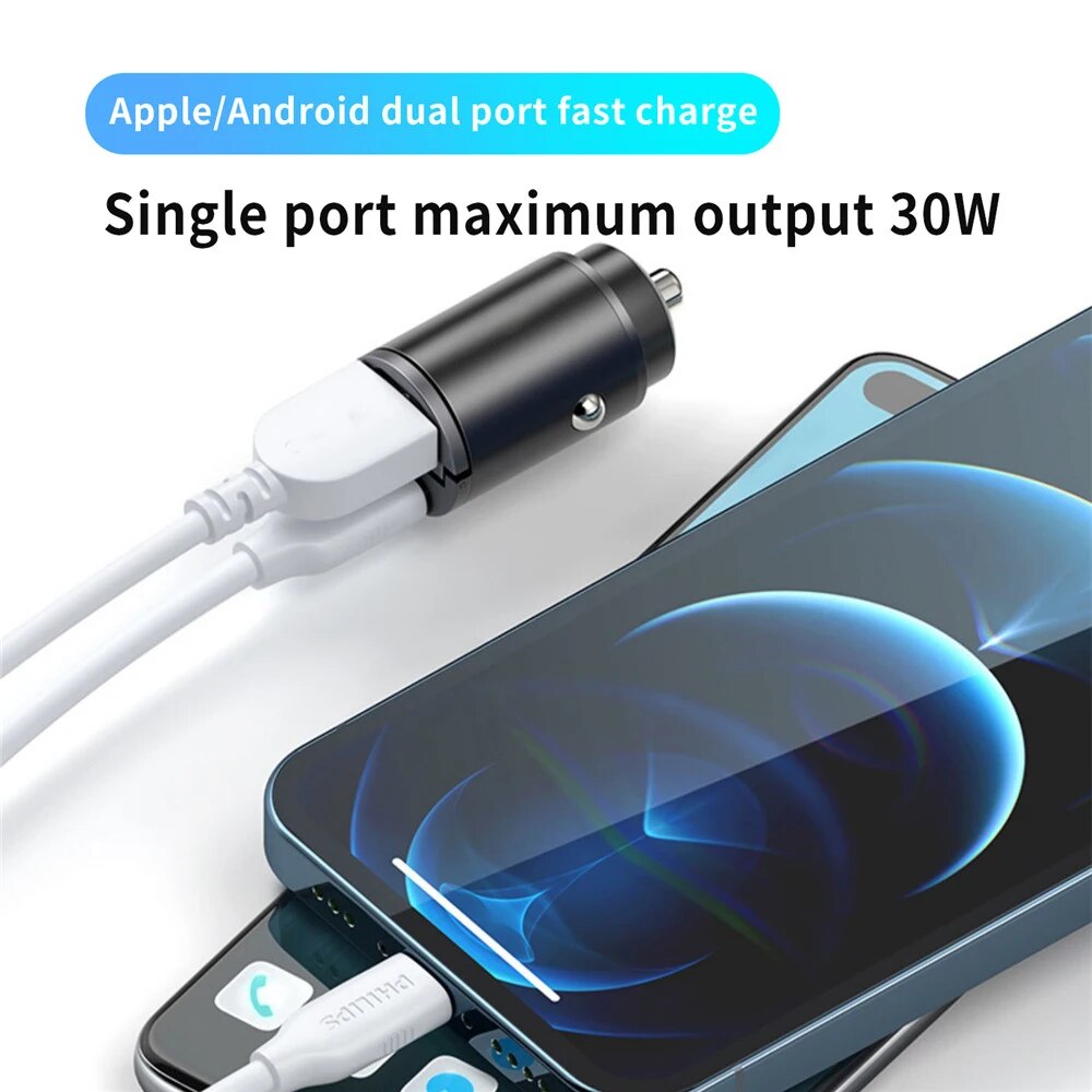 Hochwertiges 200W Mini-Autoladegerät mit Schnellladefunktion für iPhone, QC 3.0 PD,USB Typ C Autotelefonladegerät für Xiaomi, Samsung, Huawei, iPhone.