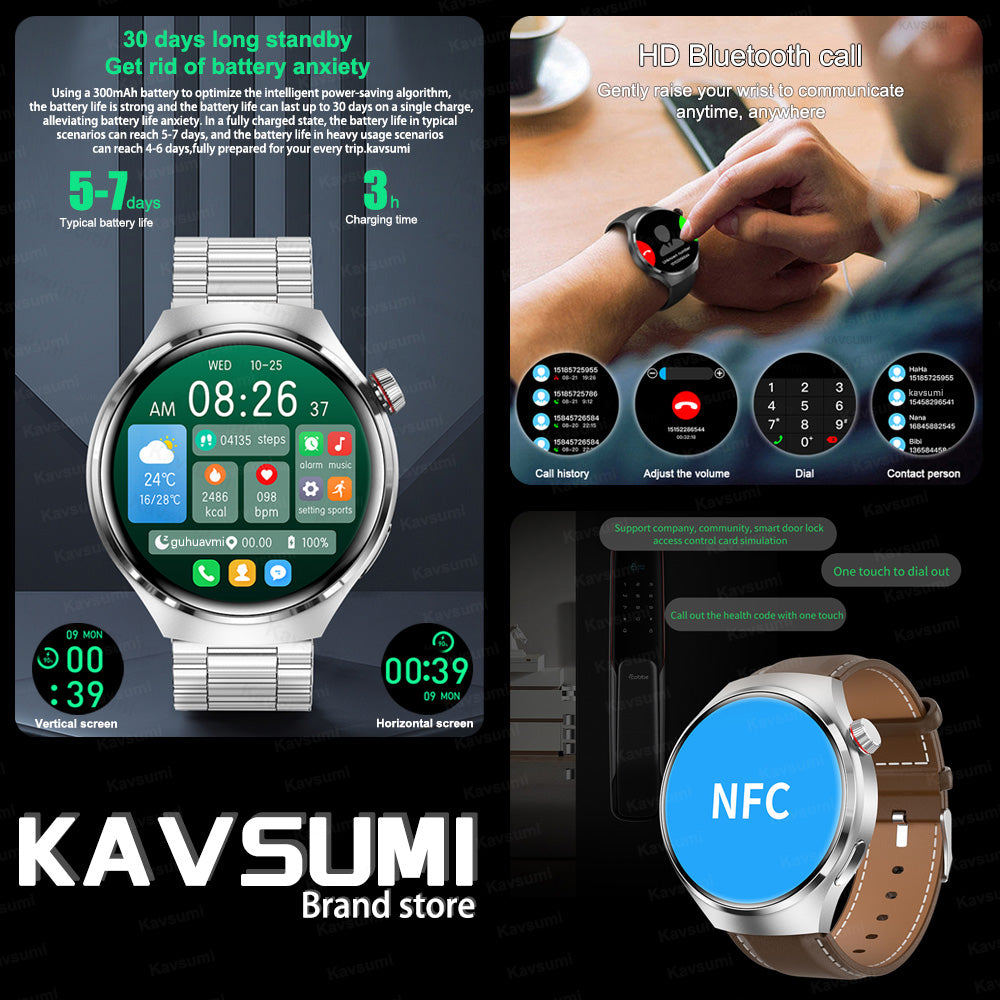 Premium Smartwatch für Männer | Uhr 4 Pro mit AMOLED HD Bildschirm Bluetooth Anruf, GPS Herzfrequenzmessung