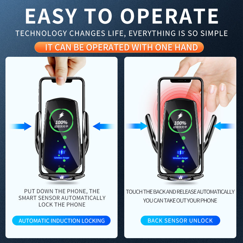 Car Wireless Phone 30 W Fast Charger |  Premium USB Type-C with Magnetic Infrared Sensor, LED Indicator & Car Mount - Compatible with Smartphones, Apple iPhone, Samsung, iOS & Android