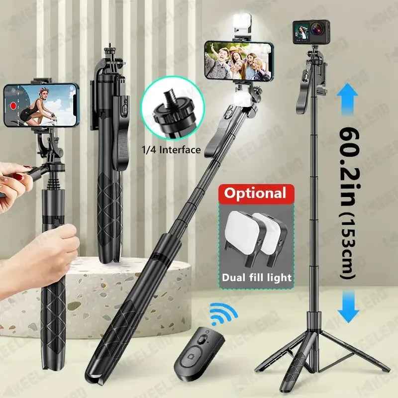 Premium Wireless Selfie Stick & Tripod Stand: For Apple iPhone 15/14/13/12/11 Pro Max/Plus/Mini, Android, Samsung, GoPro | Cameras, Smartphones, Apple iPhone, Samsung, iOS & Android - Stable Live Shooting | Limited Edition