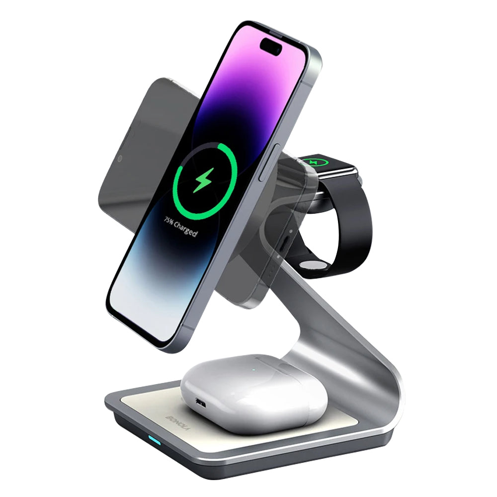 Premium 3 in 1, 30W Magnet Wireless-Ladestation | Kabelloser Charger für iPhone 15/14/13/12 Pro Max, Plus, Mini, Apple Watch/AirPods | Schnellladegerät Dockingstation - Phone Heaven Zone