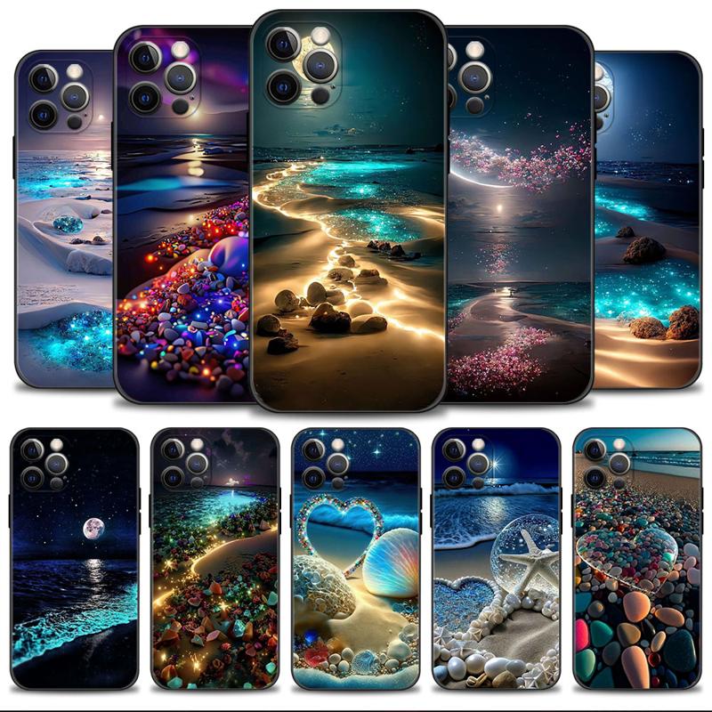 Luxus-Design: Romantische Strandlandschaft bei Nacht iPhone-Hülle 